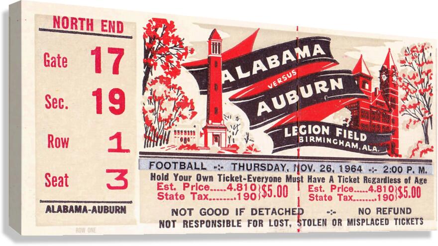 1964 Alabama Crimson Tide vs. Auburn Tigers Canvas Print