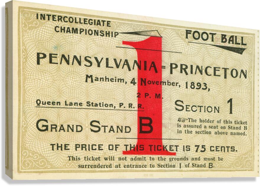 1893 Penn vs. Princeton Tigers Football Ticket Art Canvas Print