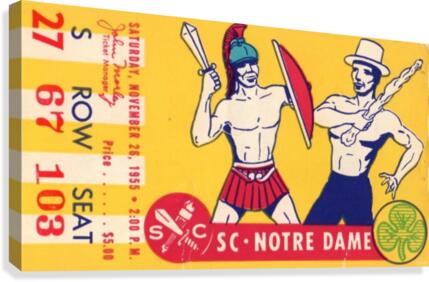 1955 USC vs. Notre Dame Football Ticket Art  Canvas Print