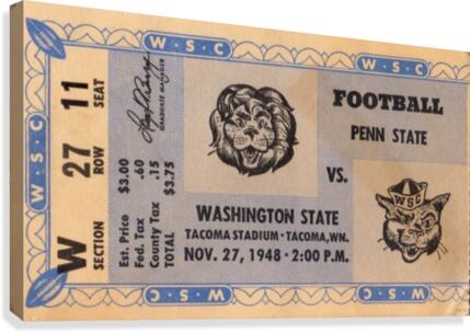 1948 Penn State vs. Washington State Football Ticket Art  Canvas Print