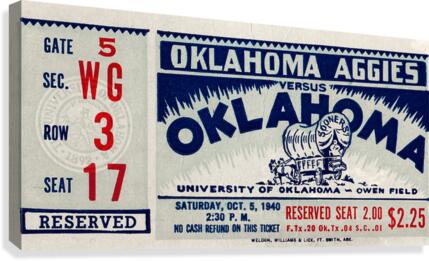 1940 Oklahoma A&M vs. Oklahoma Sooners Ticket Art Canvas Print