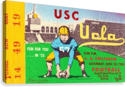 1952 USC vs. UCLA Vintage Football Ticket Art  Canvas Print
