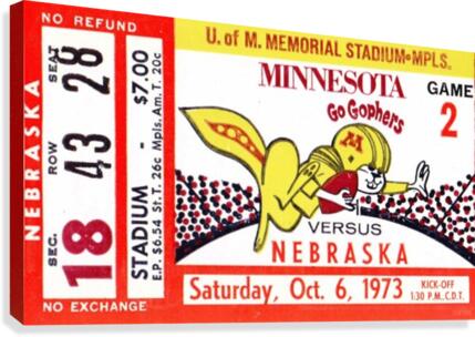 1973 Nebraska vs. Minnesota Football Ticket Canvas  Canvas Print