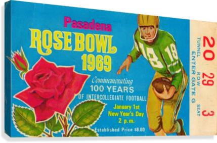 1969 Rose Bowl Ticket Stub Canvas Print