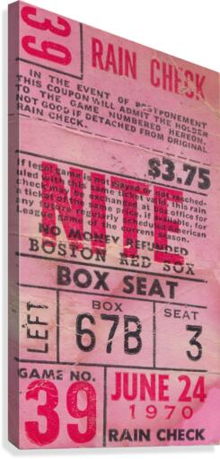1970_Major League Baseball_Boston Red Sox Ticket Stub Art_Fenway Park Artwork_Red Sox vs. Orioles Canvas Print