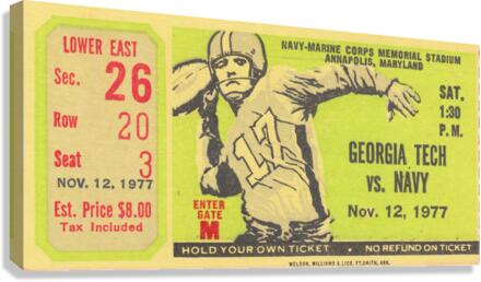 1977_College_Football_Navy vs. Georgia Tech_Memorial Stadium_Navy Ticket Art Canvas Print