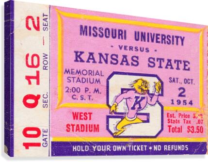 1954_College_Football_KansasStatevs.Missouri_MemorialStadium_Best_College_Gifts Canvas Print