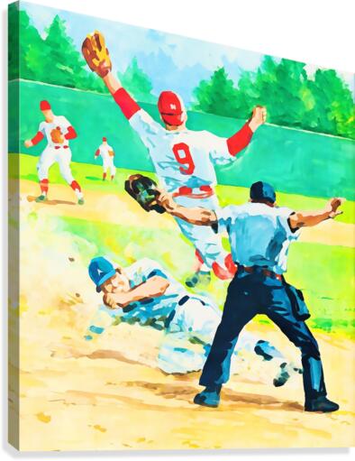safe at home watercolor baseball art Canvas Print
