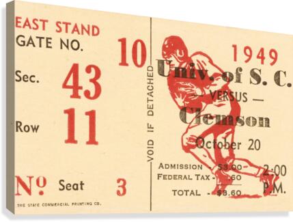 1949 south carolina gamecocks palmetto bowl ticket stub wall art metal sign wood prints Canvas Print