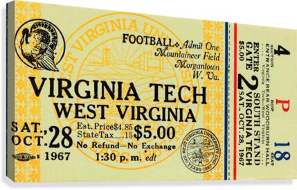 1967 west virginia university football ticket stub poster wall art Canvas Print