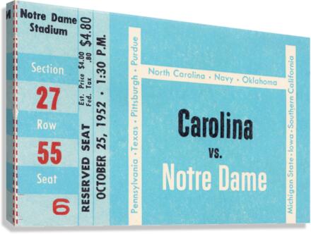 1952 north carolina tar heels notre dame irish college football sports ticket art south bend indiana Canvas Print