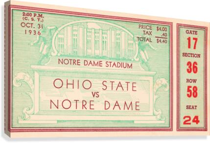 1936 notre dame ohio state football ticket stub sports art Canvas Print