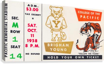 1958 college of the pacific brigham young football ticket art Canvas Print