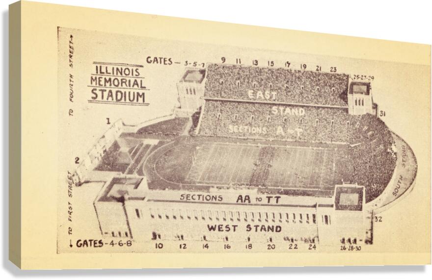 1933 Illinois Memorial Stadium Map Wall Art Canvas Print