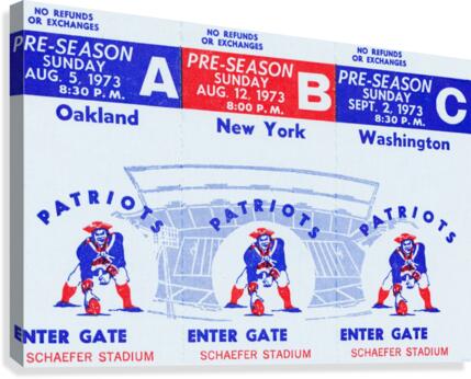 1973 New England Patriots Season Tickets Canvas Print