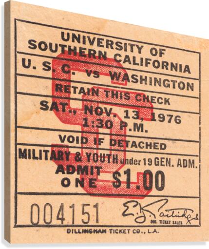 1976 USC Trojans Football Ticket Art Canvas Print