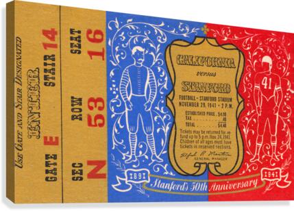 1941 Stanford vs. California Football Ticket Canvas Canvas Print