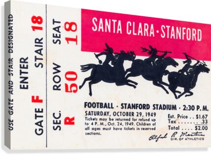 1949 Stanford vs. Santa Clara Football Ticket Canvas Canvas Print