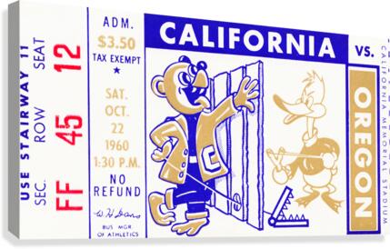 1960 Oregon Ducks vs. California Bears Football Ticket Canvas Canvas Print