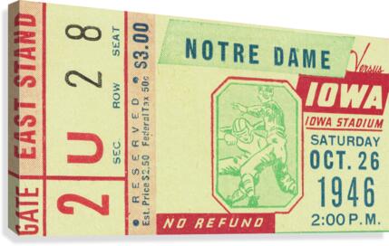 1946 Iowa vs. Notre Dame Football Ticket Canvas Canvas Print
