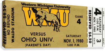 1980 Western Michigan vs. Ohio Football Ticket Stub Canvas Canvas Print