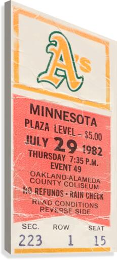 1982 Oakland Athletics vs. Minnesota Twins Ticket Art Canvas Print