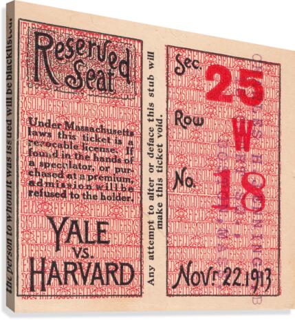 1913 Yale vs. Harvard Football Ticket Stub Art Canvas Print