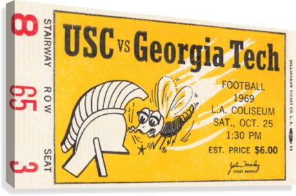1969 USC vs. Georgia Tech Football Ticket Stub Art Canvas Print