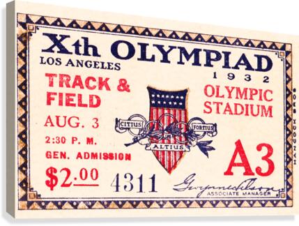 1932 Olympics Track Ticket Stub Canvas Print