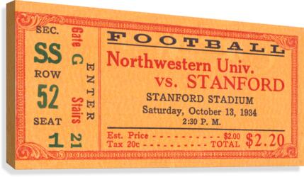 1934 Northwestern vs. Stanford | Row 1 Canvas Print