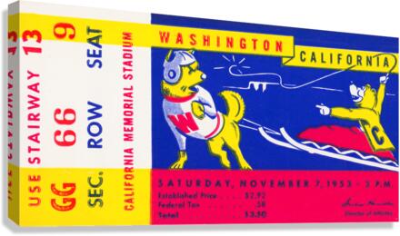 1953 Cal Bears vs. Washington Huskies Football Ticket Art Canvas Print