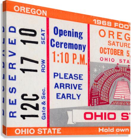 1968 Oregon Ducks vs. Ohio State Buckeyes Ticket Canvas Canvas Print