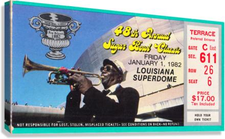 1982 Pitt vs. Georgia Sugar Bowl Ticket Stub Art  Canvas Print