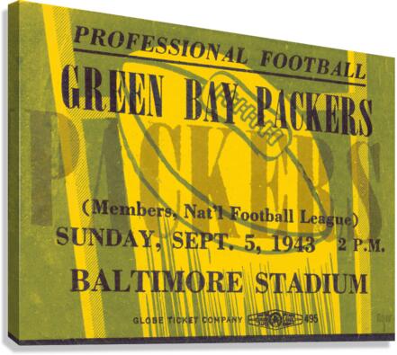 1943 Green Bay Packers Ticket Stub Remix Canvas Print