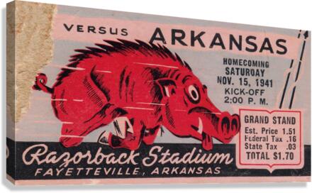 1941 Arkansas Razorbacks Football Ticket Stub Remix Art Canvas Print