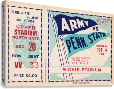 1958 Army vs. Penn State Football Ticket Art Canvas Print