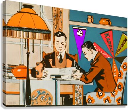 Vintage College Students and Collegiate Pennants Canvas Print