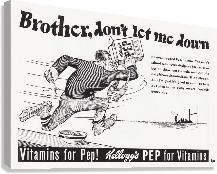 1940s Kellogs Pep Cereal Football Ad Canvas Print