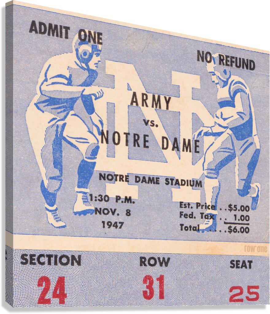 1947 Notre Dame vs. Army Ticket Stub Square Canvas Print