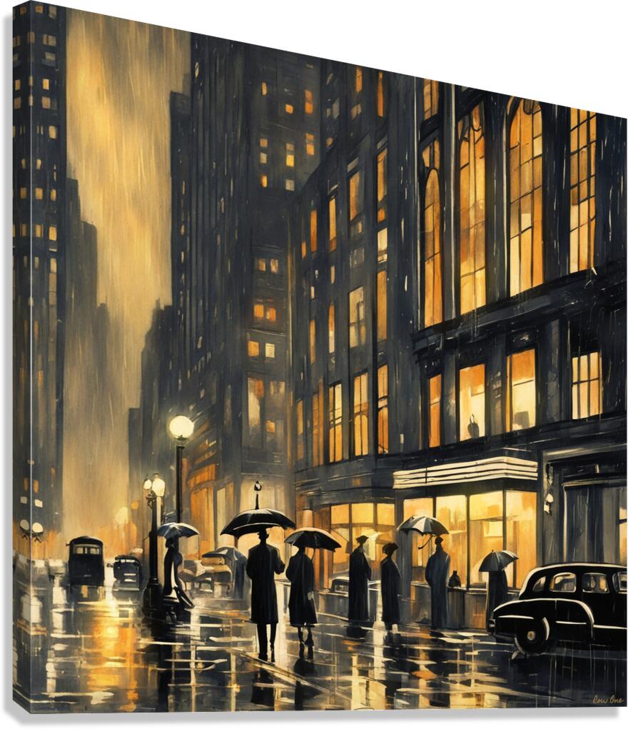 Vintage New York City at Night in the Rain  Canvas Print