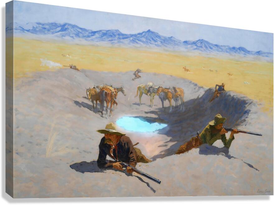 frederic remington watering hole western art Canvas Print