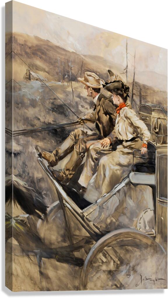 1910 couple on stagecoach george hand wright Canvas Print