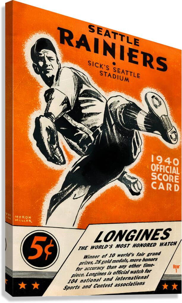 1940 Seattle Rainiers Baseball Scorecard Art  Canvas Print