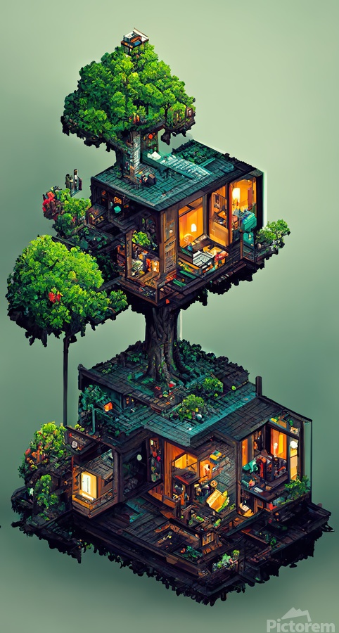 アクリル絵画　“Tree House” Treehouse Wall Art Print, Kids Room Wall Art Decor, Fairy