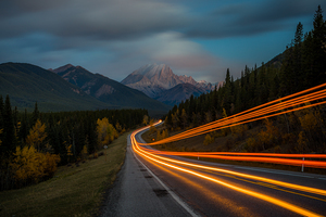Mountain Road Light Streaks