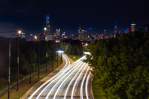 Chicagos Glowing Light Trails