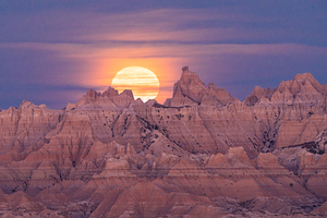 Moon Peeping over Badlands