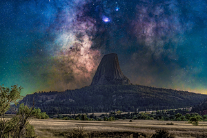 Lagoon Nebula over Devils Tower