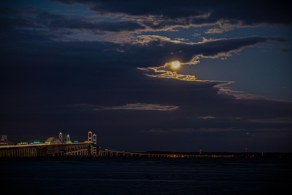 Moon Setting over the Bay Bridge Print