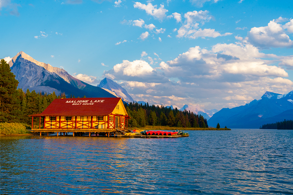 Maligne Boat House Print